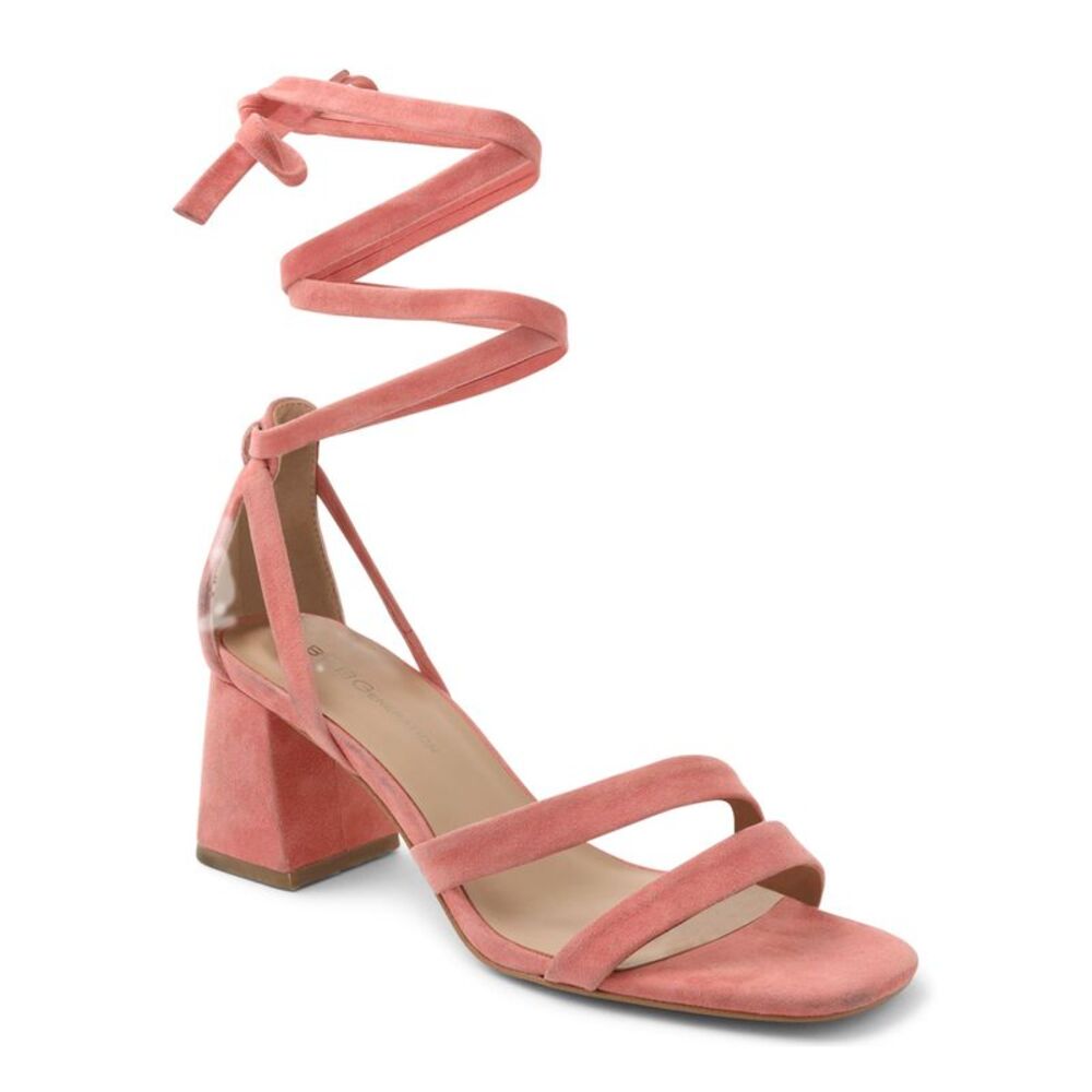 BCBGENERATION Womens Pink Padded Deena Round Toe Block Heel Leather Sandals 7 M